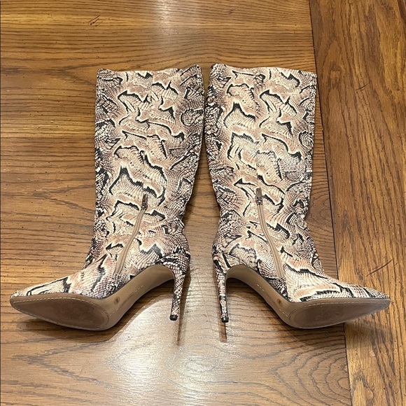 Vince Camuto Snakeskin Heeled Boots - Tan and Black - Picture 2 of 13